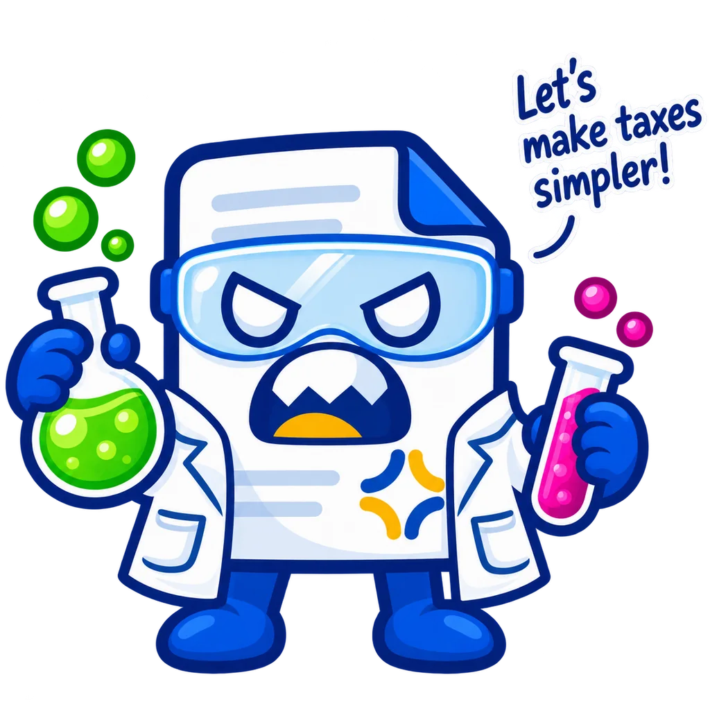 Buwisheet mascot dressed as a scientist holding two colorful flasks
